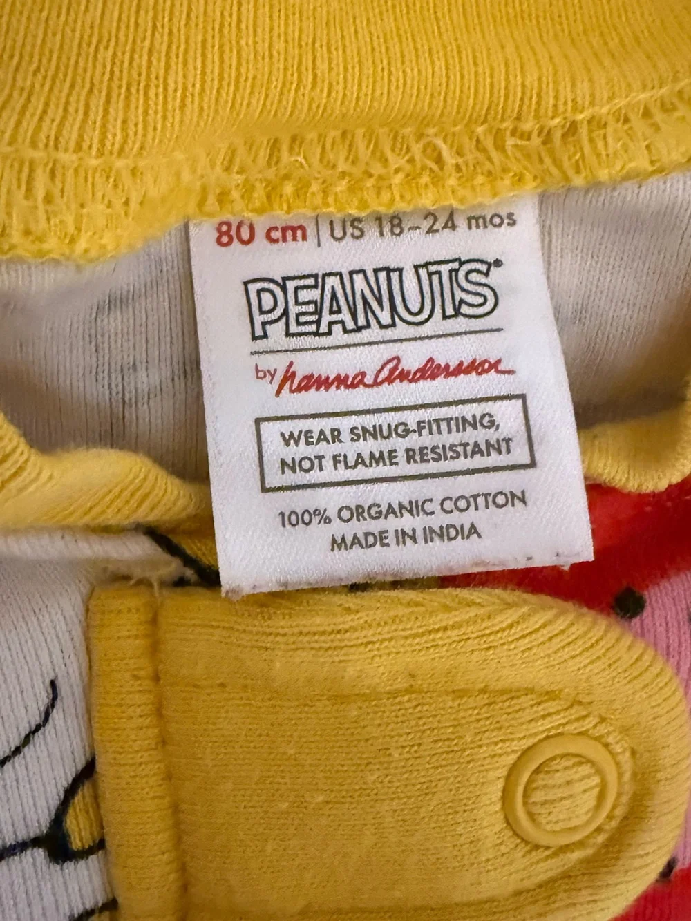 Hanna Andersson Peanuts Snoopy Yellow Shortie Sleeper, size 18-24 Months